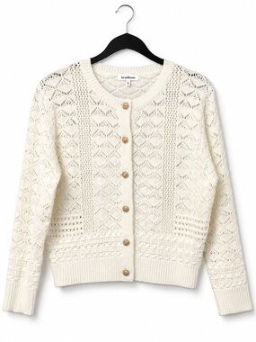 Heartloom Ivory Openwork Knit Cardigan with Gold Buttons
